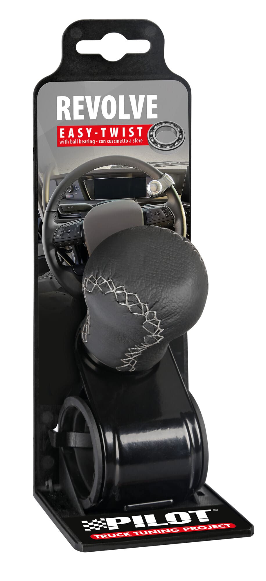 Pomelle volante in pelle con cuciture silver, staffa nera Ø20-40mm - immagine 2