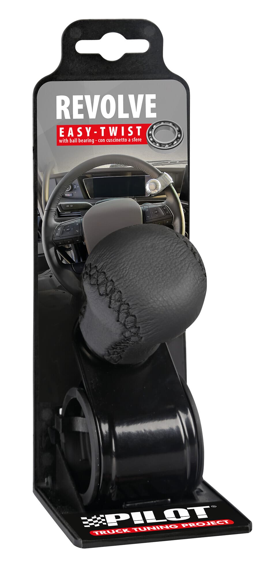 Pomelle volante in pelle con cuciture nere, staffa nera Ø20-40mm