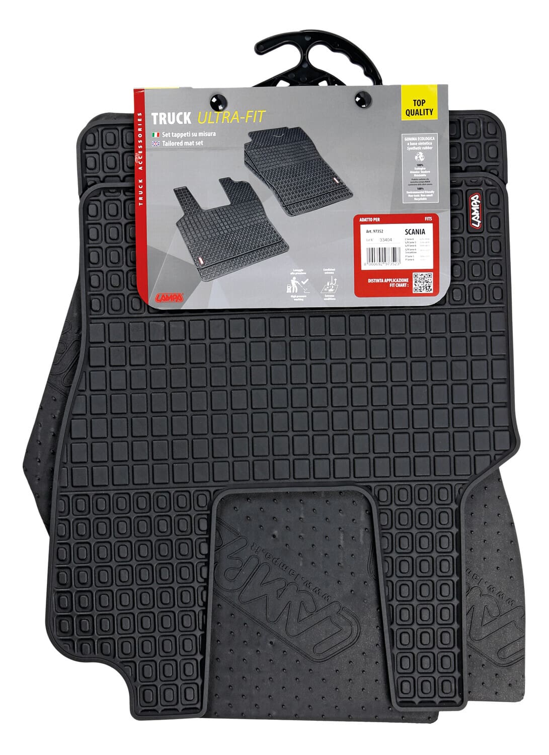 Coppia tappeti su misura in Eco Gomma per camion - compatibile per Scania G Serie 5 (03/04>08/09) - Scania G Serie 6 (09/09>08/13) - Scania G Serie 6 - Streamline (09/13>12/17) - Scania L Serie 4 (02/95>09/04) - Scania P Serie 5 (09/04>11/11) - Scania P Serie 6 (12/11>12/17) - Scania R Serie 5 (03/04>08/09) - Scania R Serie 6 (09/09>08/13) - Scania R Serie 6 - Streamline (09/13>12/17) - immagine 4
