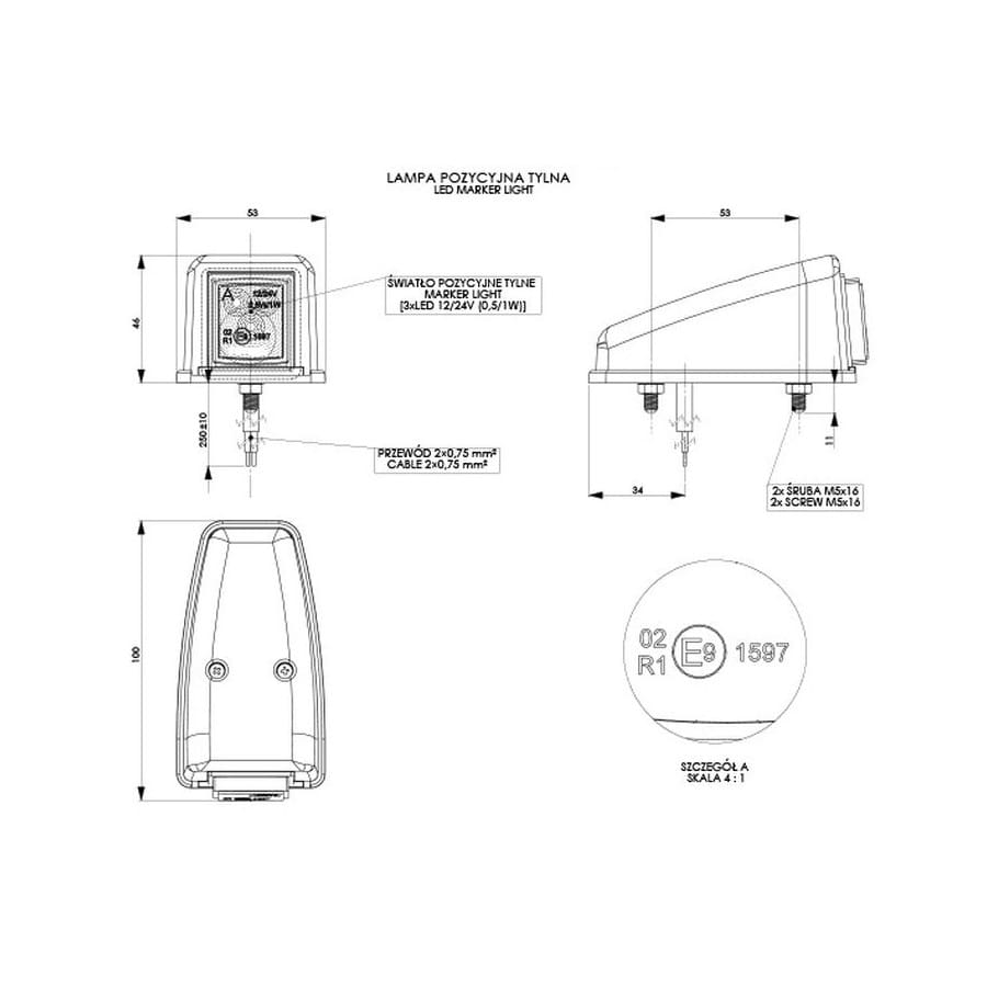 FANALINO TETTO ROSSO 3 LED - immagine 2