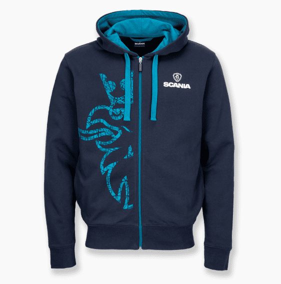 FELPA CON CAPPUCCIO BASE DA UOMO BLU NAVY CON CERNIERA E GRIFONE